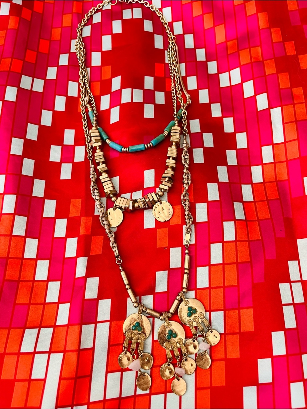 FREE PEOPLE TIERED GOLD TURQUOISE NECKLACE